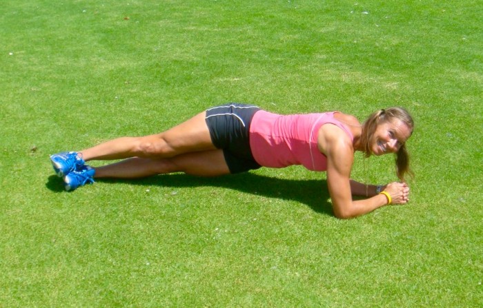 strong core with a plank with hip twists
